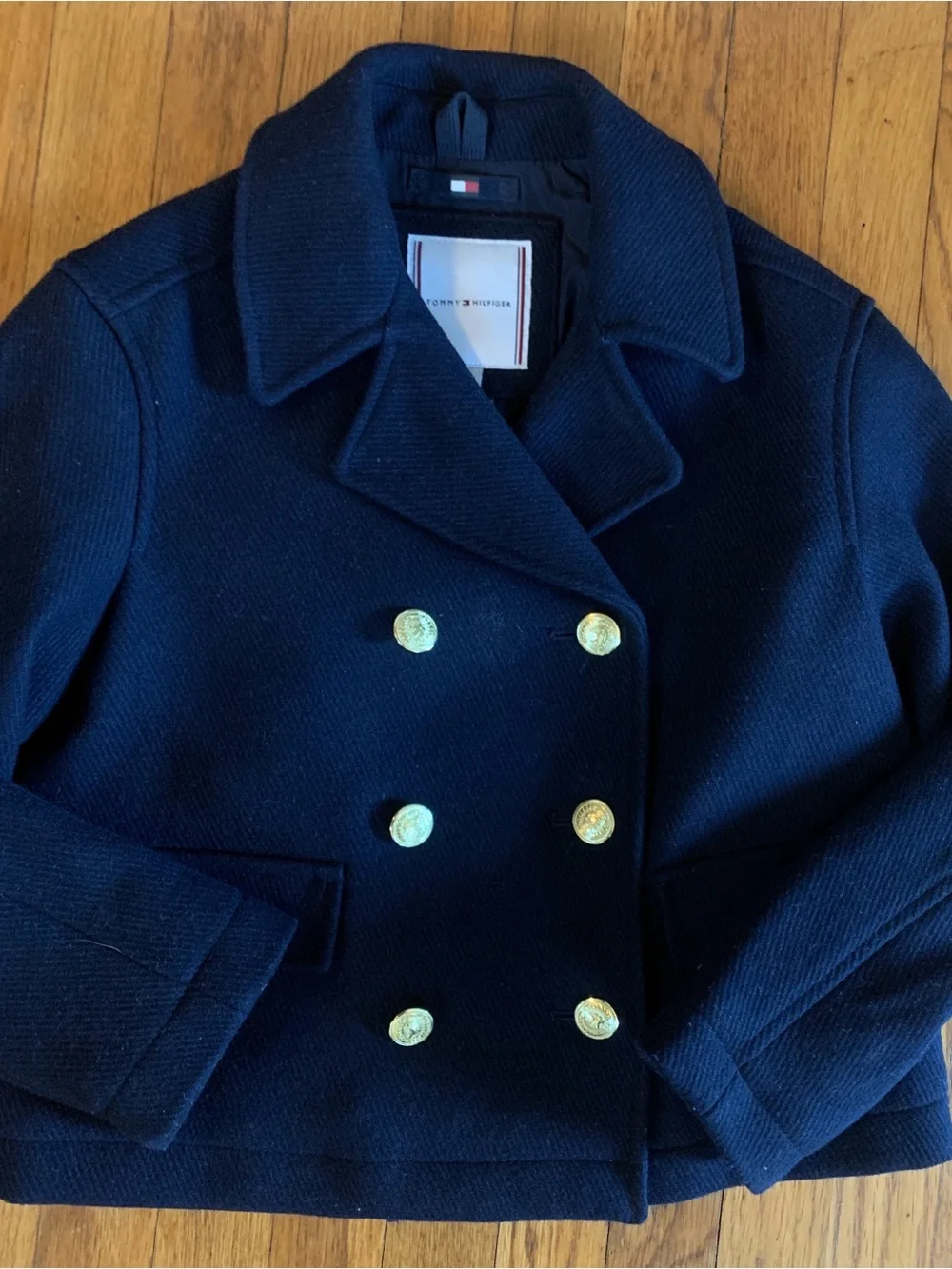 Kids Tommy Hilfiger Classic Navy Double-Breasted Peacoat S Fall/ Winter wool